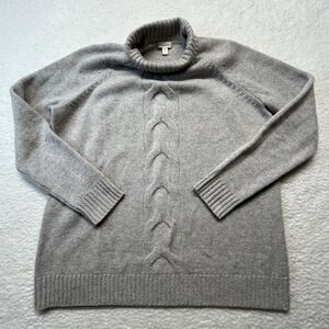 Garnet Hill Sweater Womens S Gray Cable Knit Cashmere Turtleneck Tunic Chunky